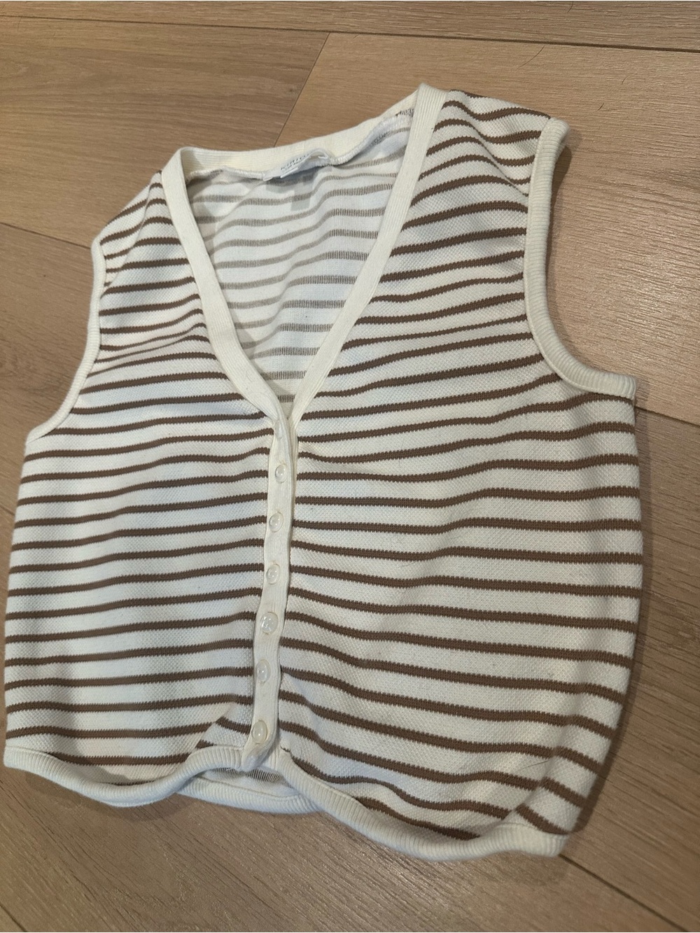 Striped Brown & White Button-Front Tank Top